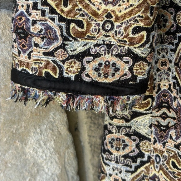 Chico's Tapestry Jacket Size 1(M) Black Brown Multi Metallic Accents Fringe EC - Picture 5 of 15